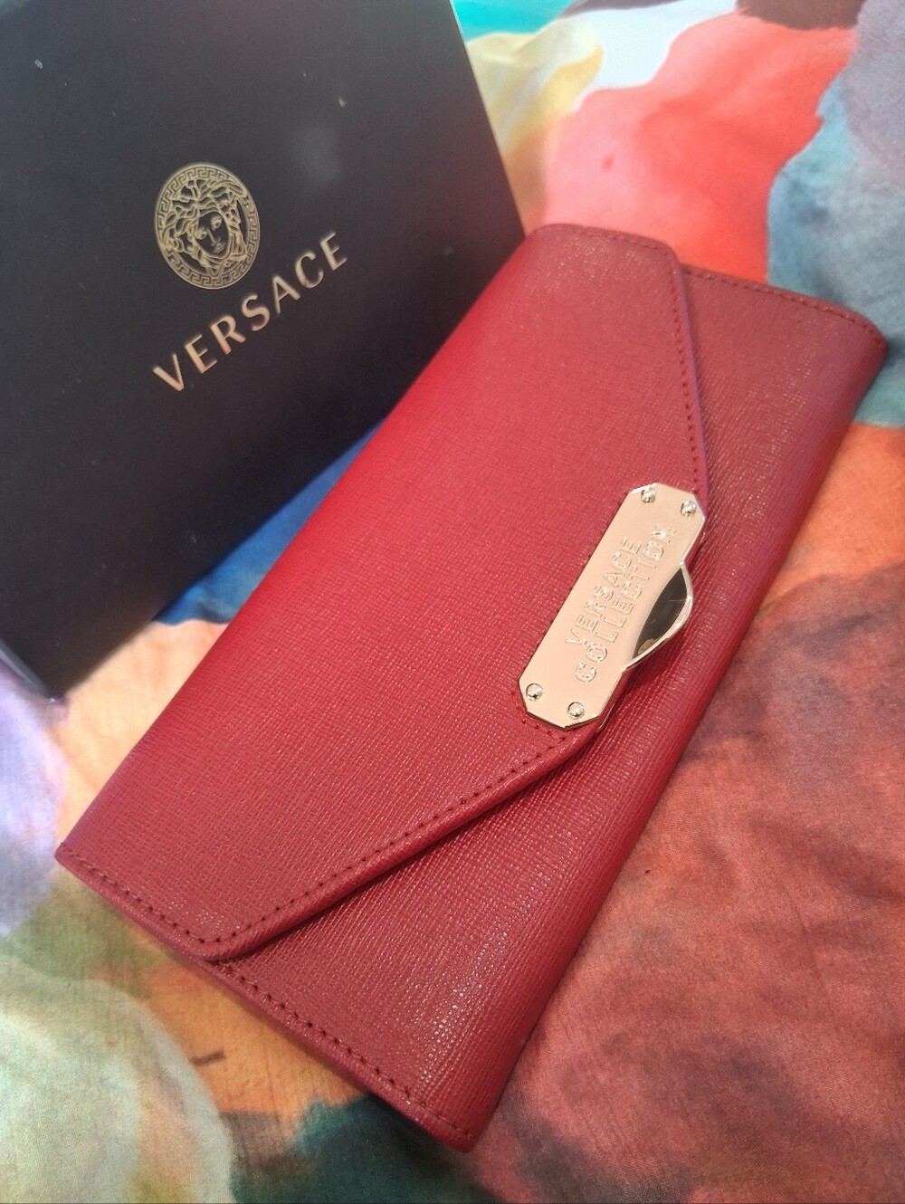 Versace Collection Red Envelope Clutch with Gold Plaque - Picture 2 of 13